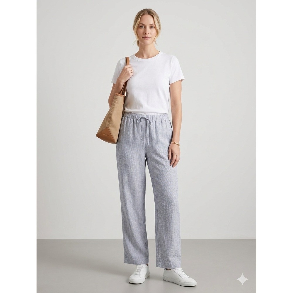 Quince Light Blue Wide-Leg Drawstring Pants